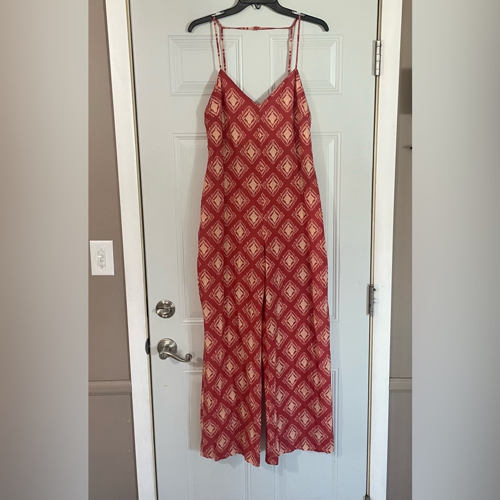 Zara The Jami Terracotta Ikat Pattern Boho Jumpsuit Medium Lightweight Hippie